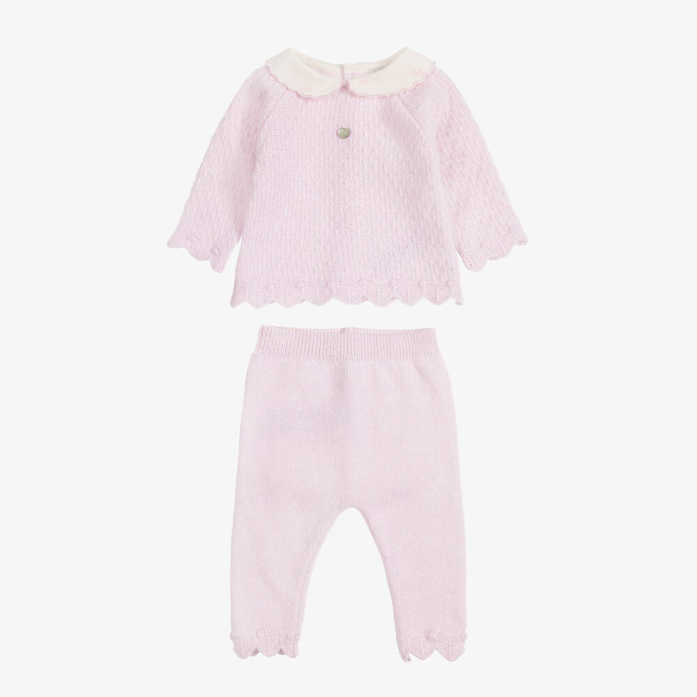 Dr. Kid-Girls Pink Patterned Knit Trouser Set | Childrensalon