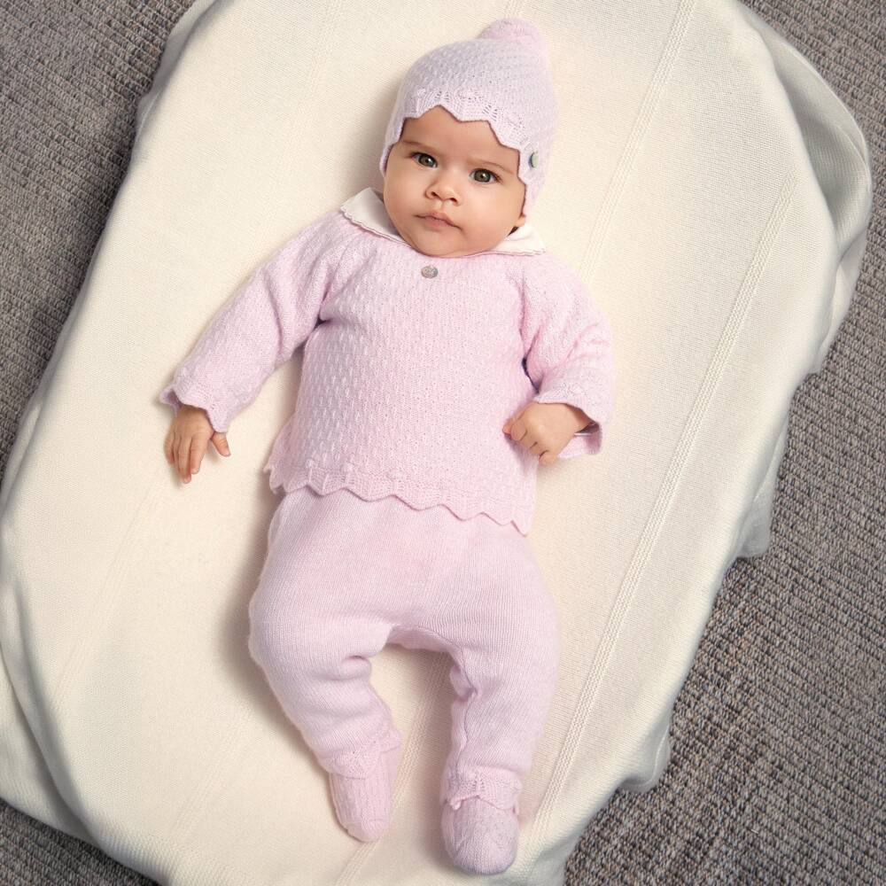 Dr. Kid-Girls Pink Patterned Knit Trouser Set | Childrensalon