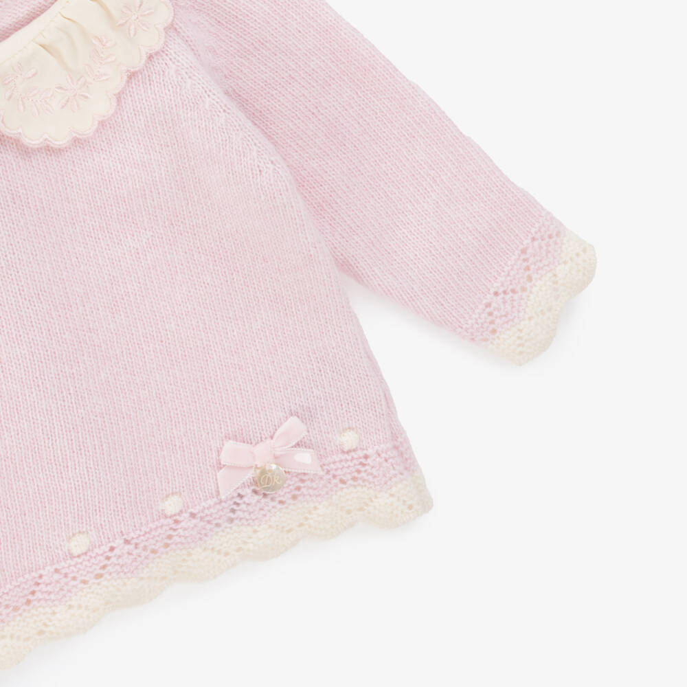 Dr. Kid-Girls Pink Wool Knit 2 Piece Babygrow with Embroidered Collar | Childrensalon