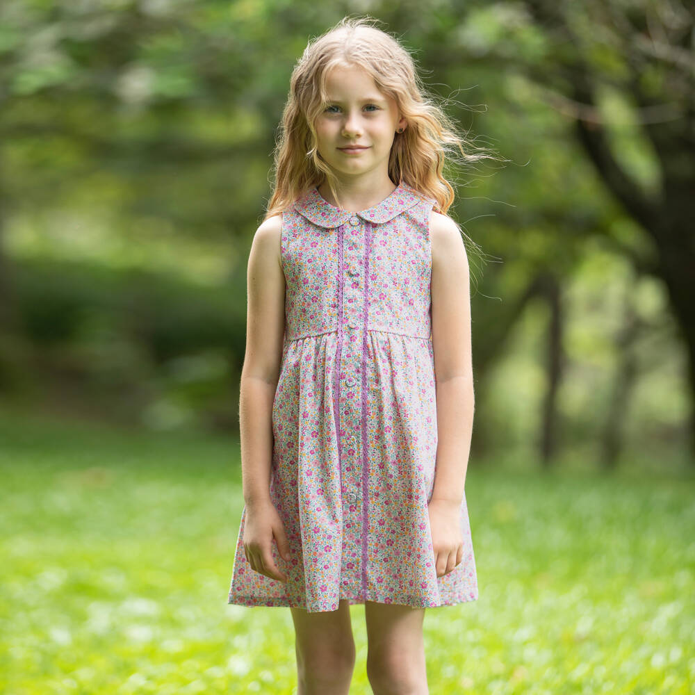 Dr. Kid-Girls Purple Floral Cotton Sleeveless Dress | Childrensalon