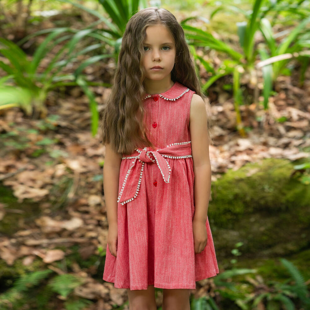 Dr. Kid-Girls Red Cotton Dress with Heart Buttons | Childrensalon