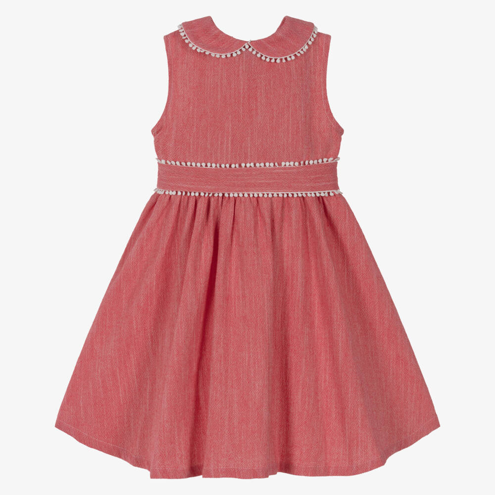 Dr. Kid-Girls Red Cotton Dress with Heart Buttons | Childrensalon