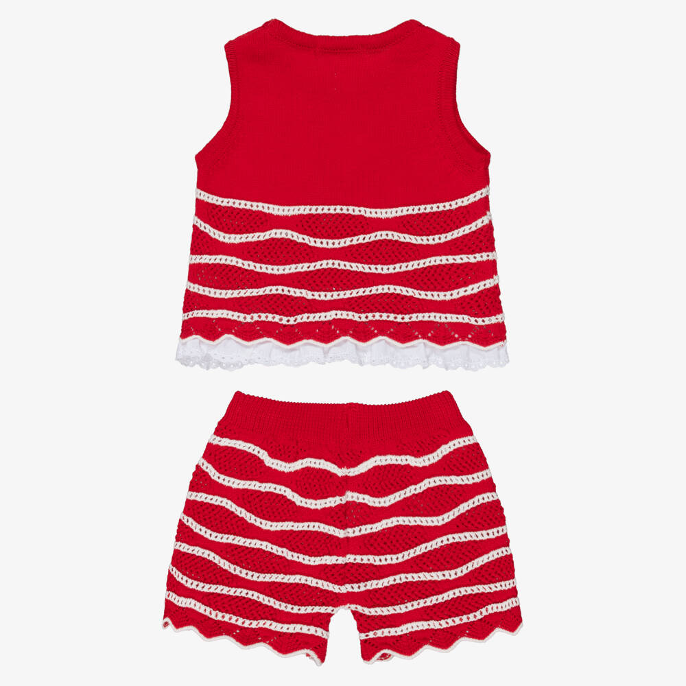 Dr. Kid-Girls Red Knitted Cotton Shorts Set | Childrensalon