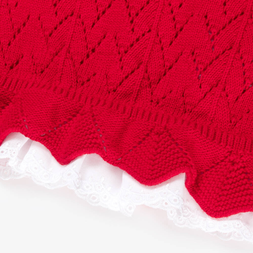 Dr. Kid-Girls Red Knitted Strappy Top with Broderie Anglaise Trim | Childrensalon