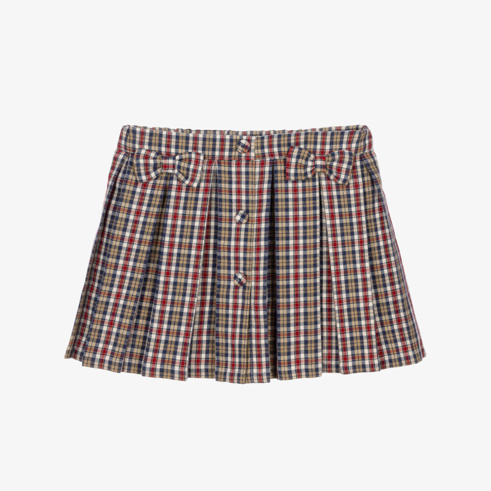 Dr. Kid-Girls Red & Navy Blue Pleated Tartan Skort  | Childrensalon