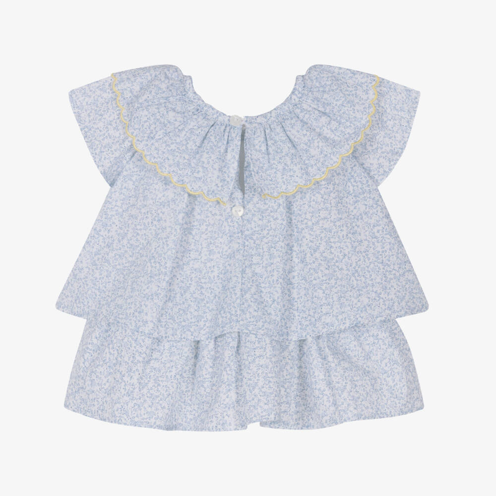 Dr. Kid-Girls White & Blue Floral Cotton Blouse | Childrensalon