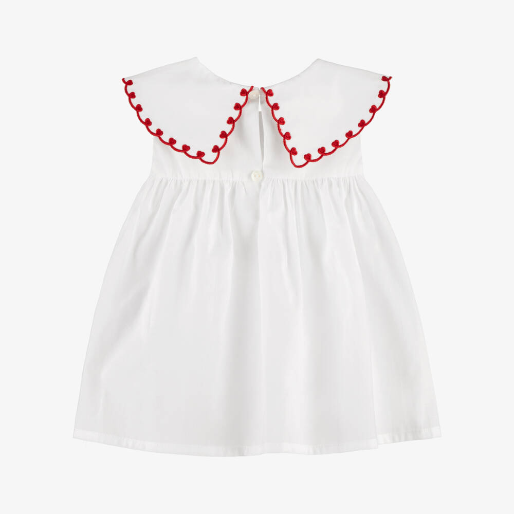 Dr. Kid-Girls White Cotton Blouse with Red Heart Embroidery | Childrensalon