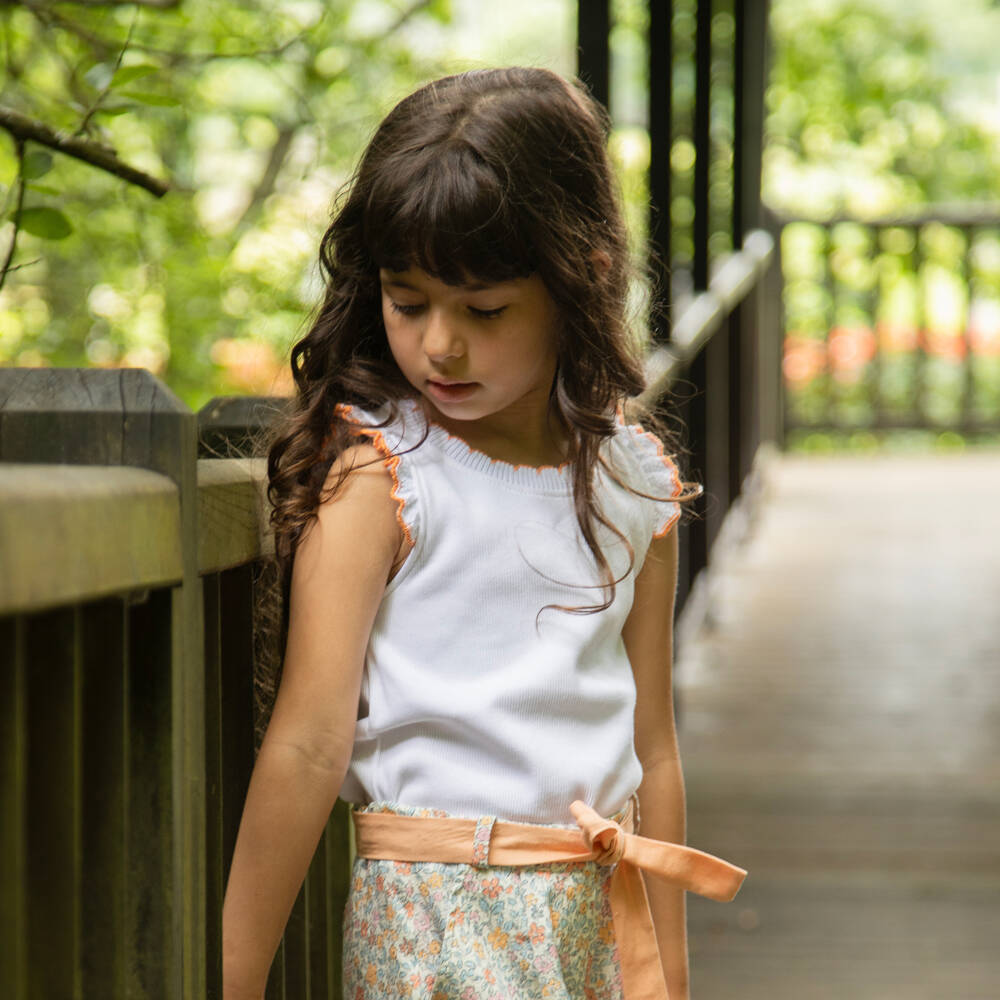 Dr. Kid-Girls White Cotton Knit Top with Scalloped Edges | Childrensalon