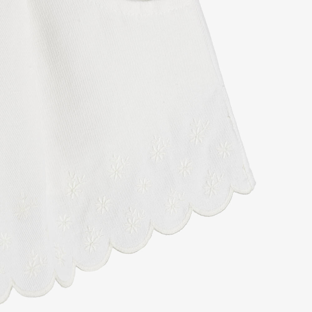 Dr. Kid-Girls White Cotton & Linen Shorts with Floral Embroidery | Childrensalon