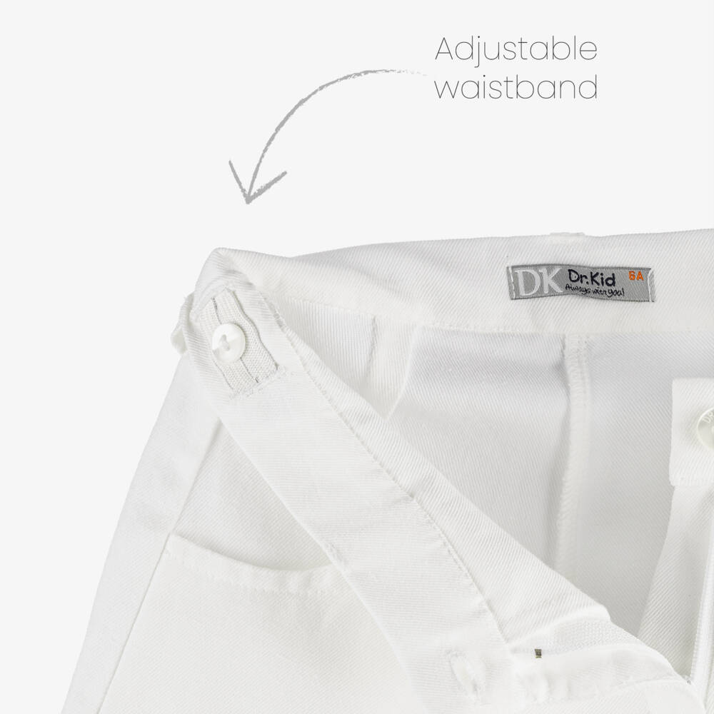 Dr. Kid-Girls White Cotton & Linen Shorts with Floral Embroidery | Childrensalon