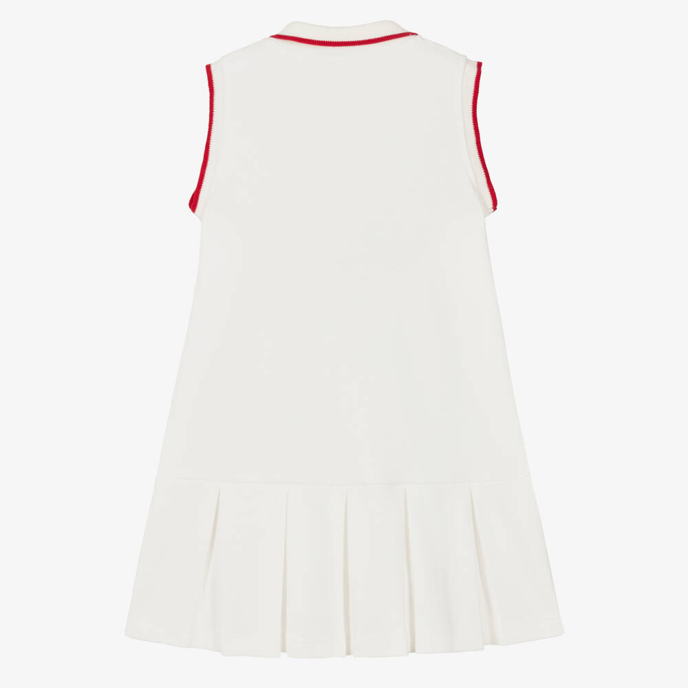 Dr. Kid-Girls White Cotton Love Polo Dress with Red Heart Buttons | Childrensalon