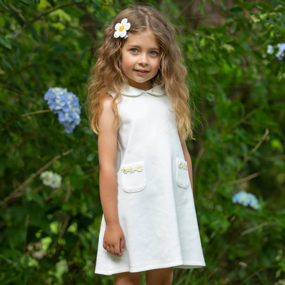 Dr. Kid-فستان قطن بيكيه لون أبيض للبنات | Childrensalon