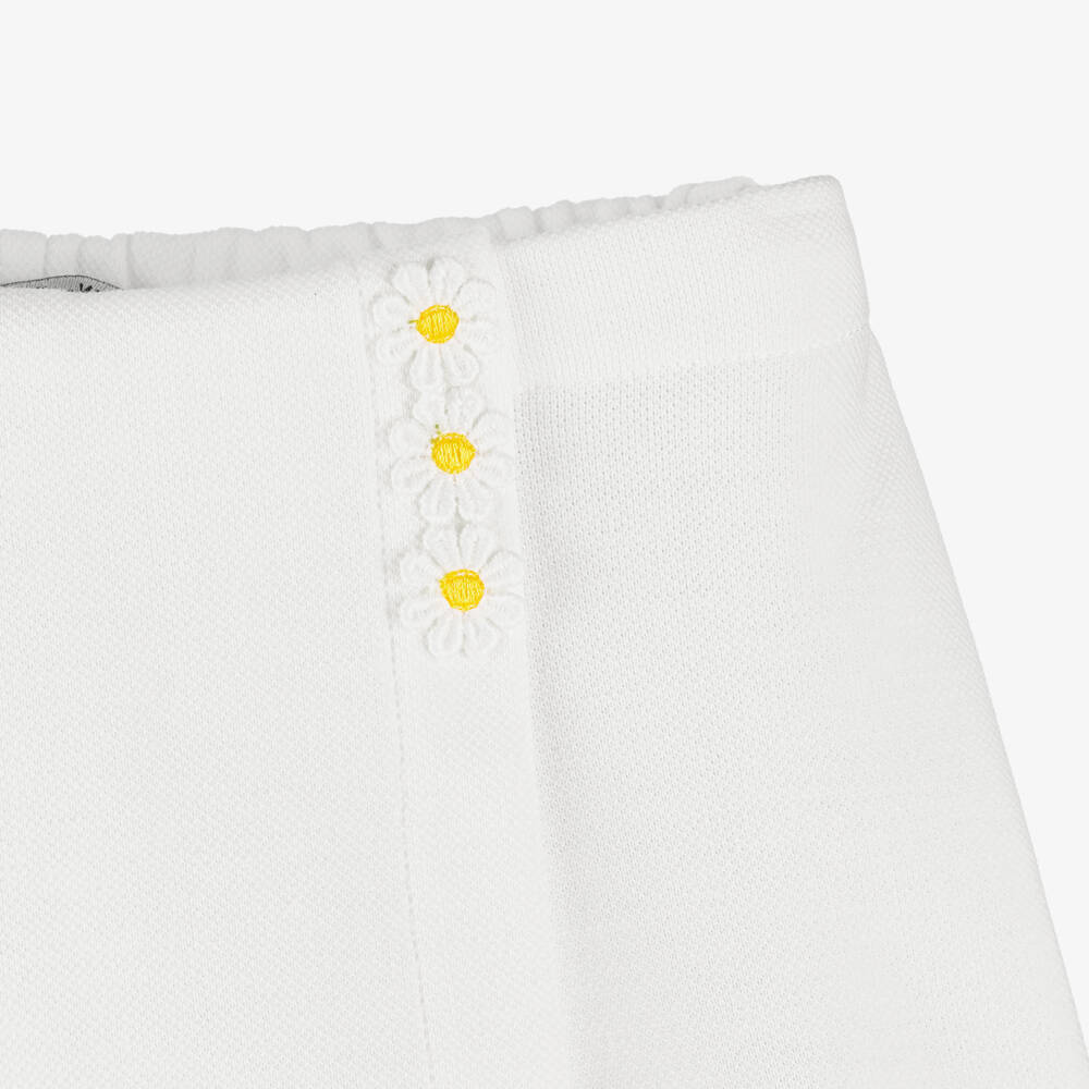 Dr. Kid-Girls White Cotton Piqué Skort with Embroidered Daisies | Childrensalon