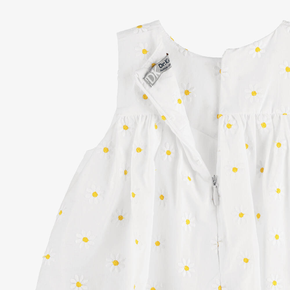 Dr. Kid-Girls White Cotton Tiered Dress with Daisy Embroidery | Childrensalon