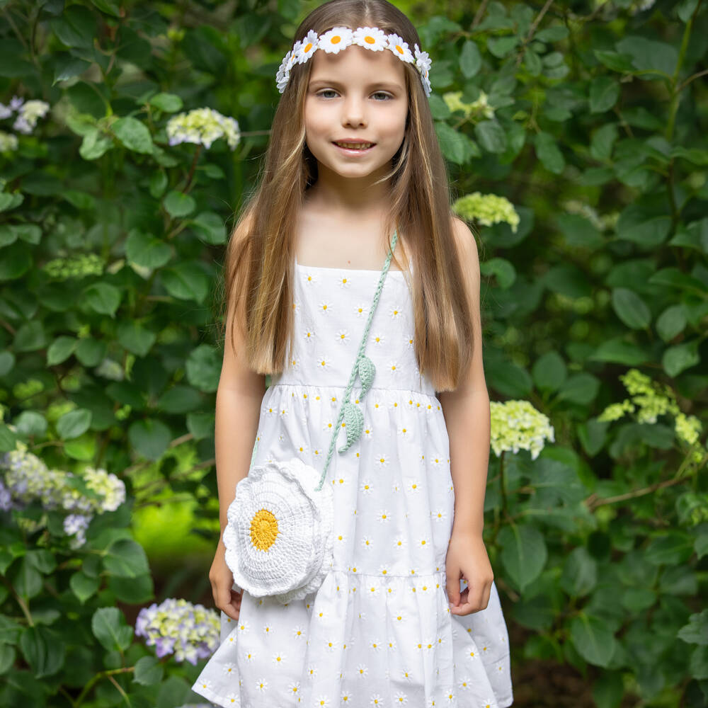 Dr. Kid-فستان بطبقات قطن لون أبيض للبنات | Childrensalon