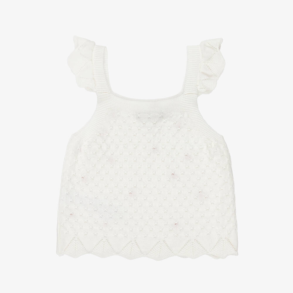 Dr. Kid-Girls White Patterned Knit Strappy Top with Red Hearts | Childrensalon