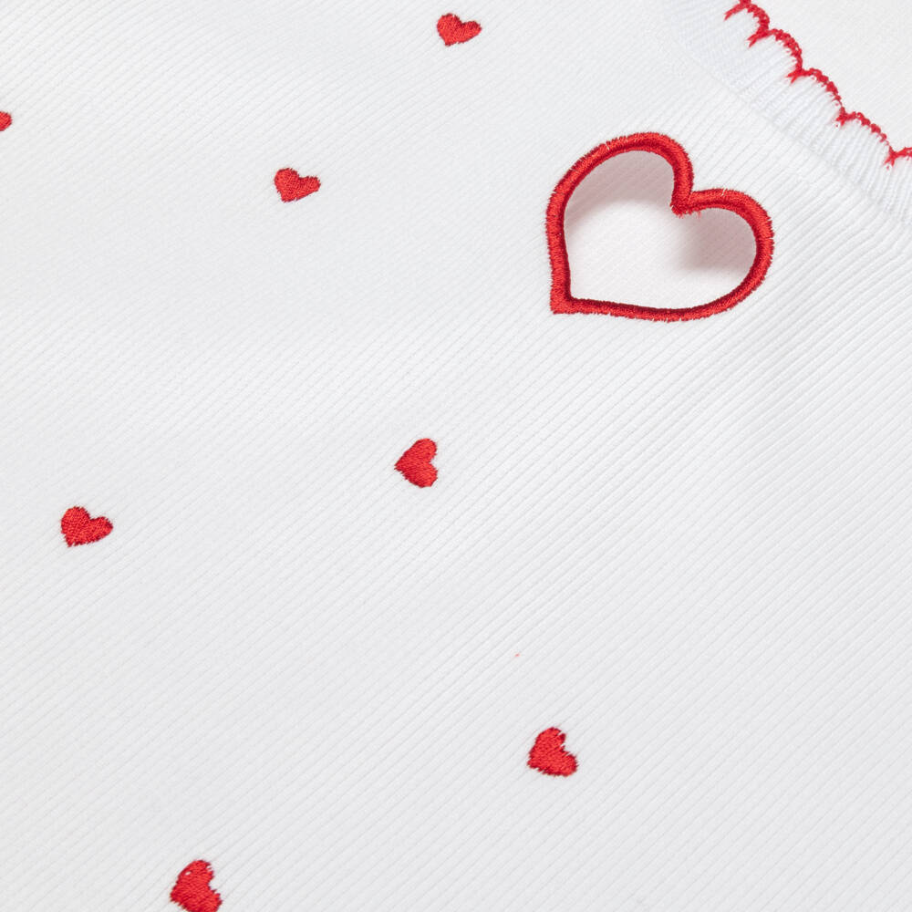 Dr. Kid-Girls White Ribbed Cotton Top with Red Hearts | Childrensalon