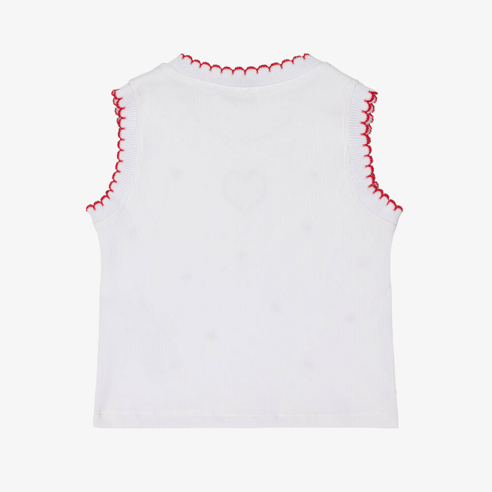 Dr. Kid-Girls White Ribbed Cotton Top with Red Hearts | Childrensalon