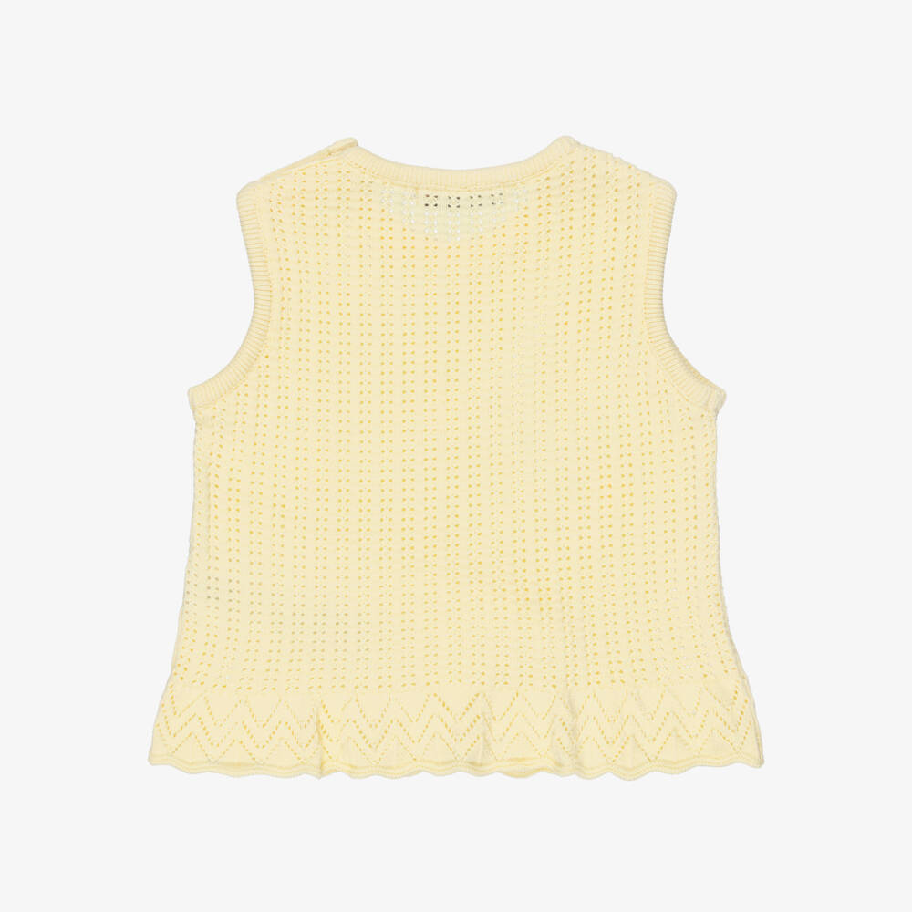 Dr. Kid-Girls Yellow Cotton Lace Knit Top with Daisies | Childrensalon