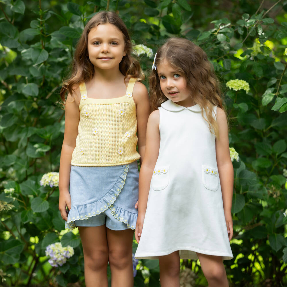 Dr. Kid-Girls Yellow Lace Knit Top with Daisies | Childrensalon