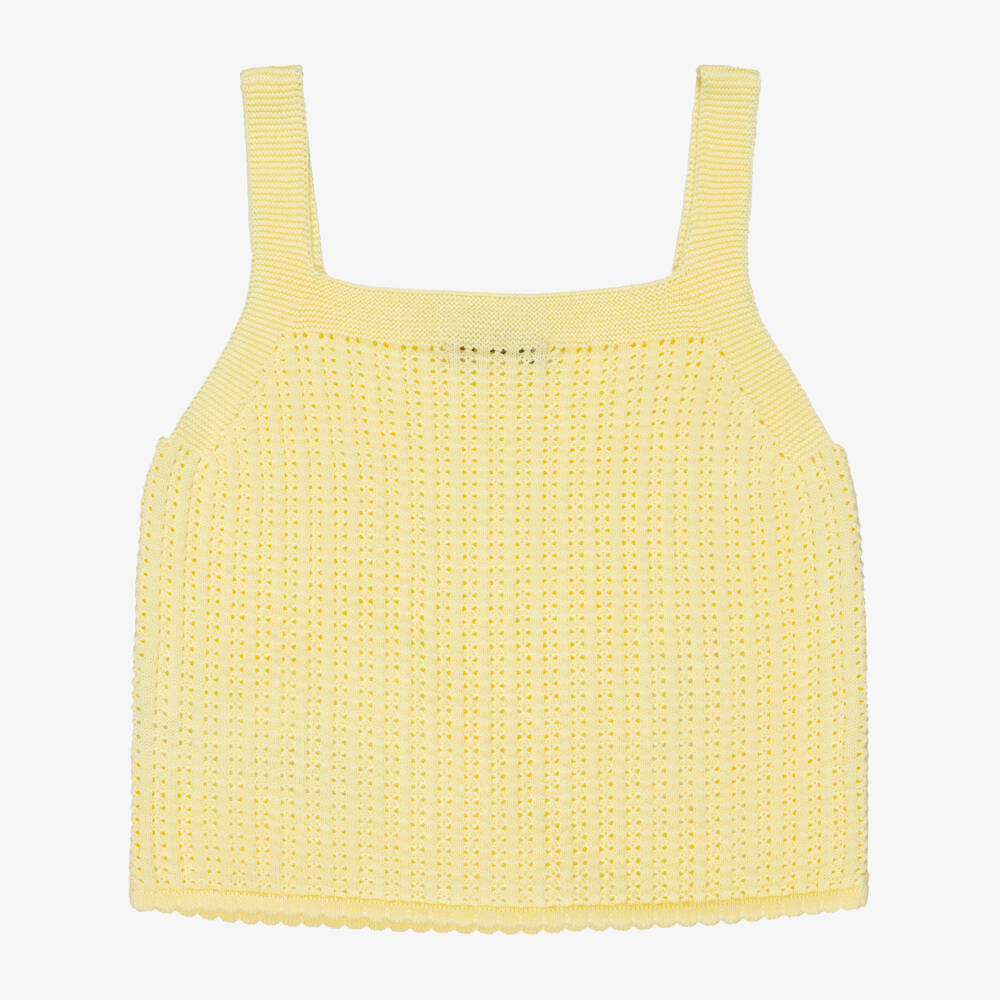 Dr. Kid-Girls Yellow Lacy Knit Strappy Top with Daisies | Childrensalon