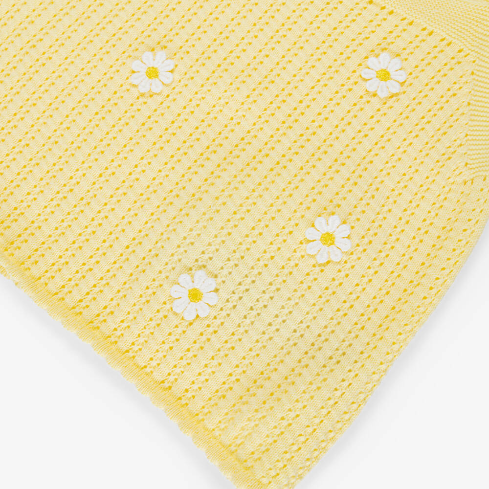 Dr. Kid-Girls Yellow Lacy Knit Strappy Top with Daisies | Childrensalon