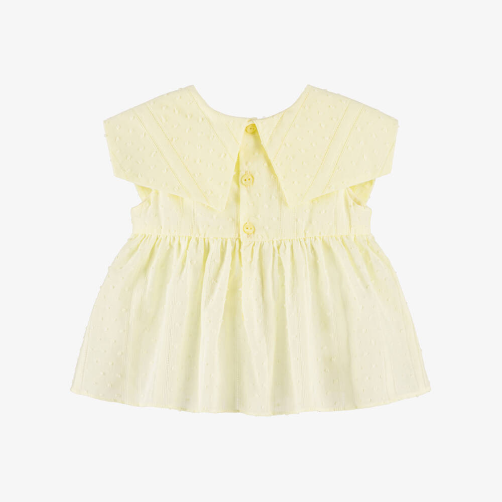 Dr. Kid-Girls Yellow Plumetis Cotton Bow Collar Blouse | Childrensalon