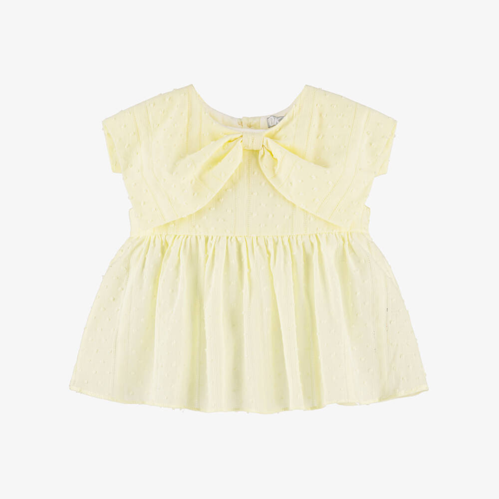Dr. Kid-Girls Yellow Plumetis Cotton Bow Collar Blouse | Childrensalon