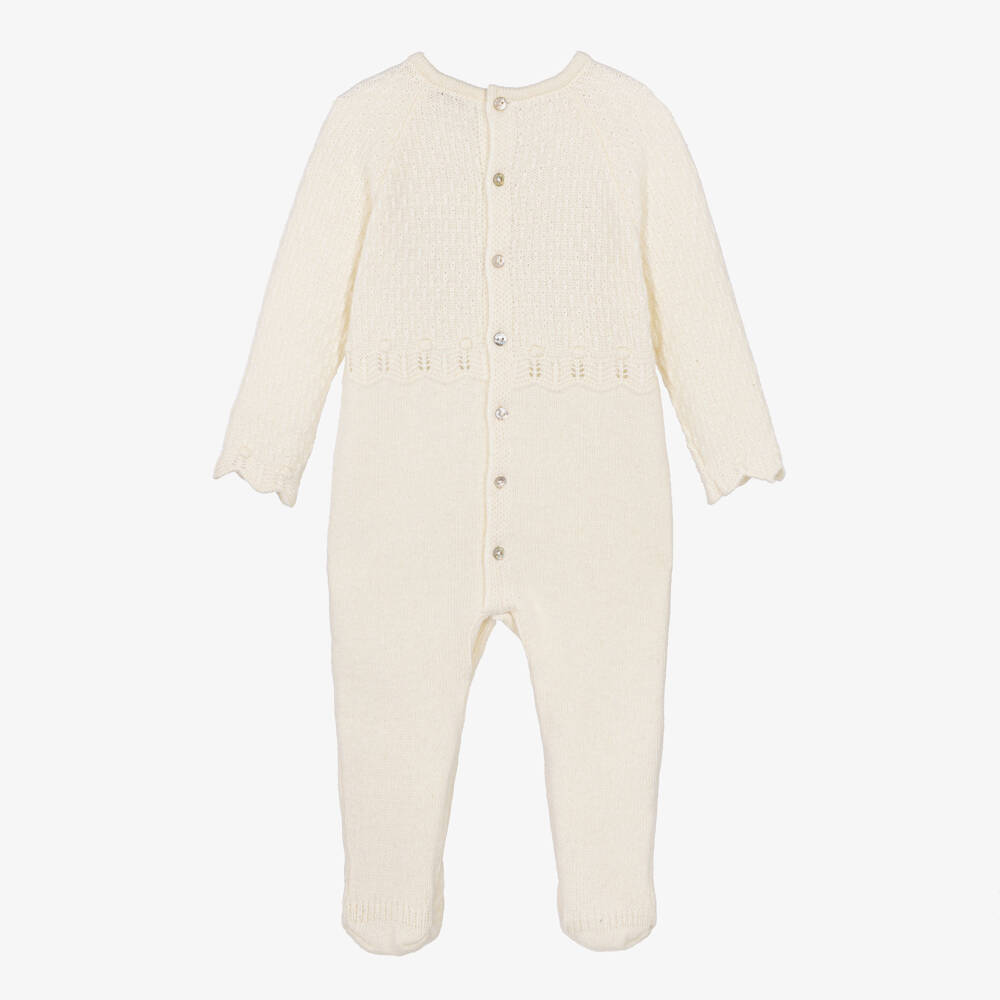 Dr. Kid-Ivory Knitted Babygrow with Wool & Cashmere | Childrensalon