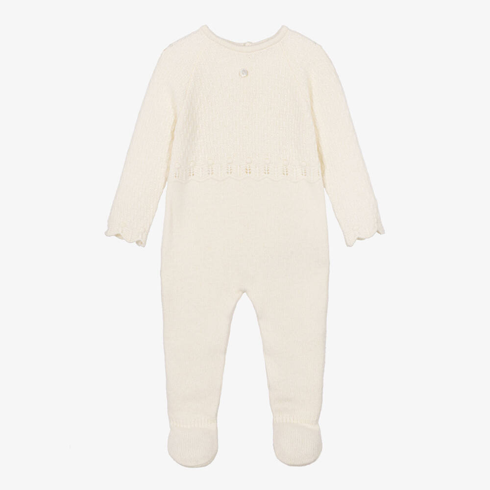 Dr. Kid-Ivory Knitted Babygrow with Wool & Cashmere | Childrensalon