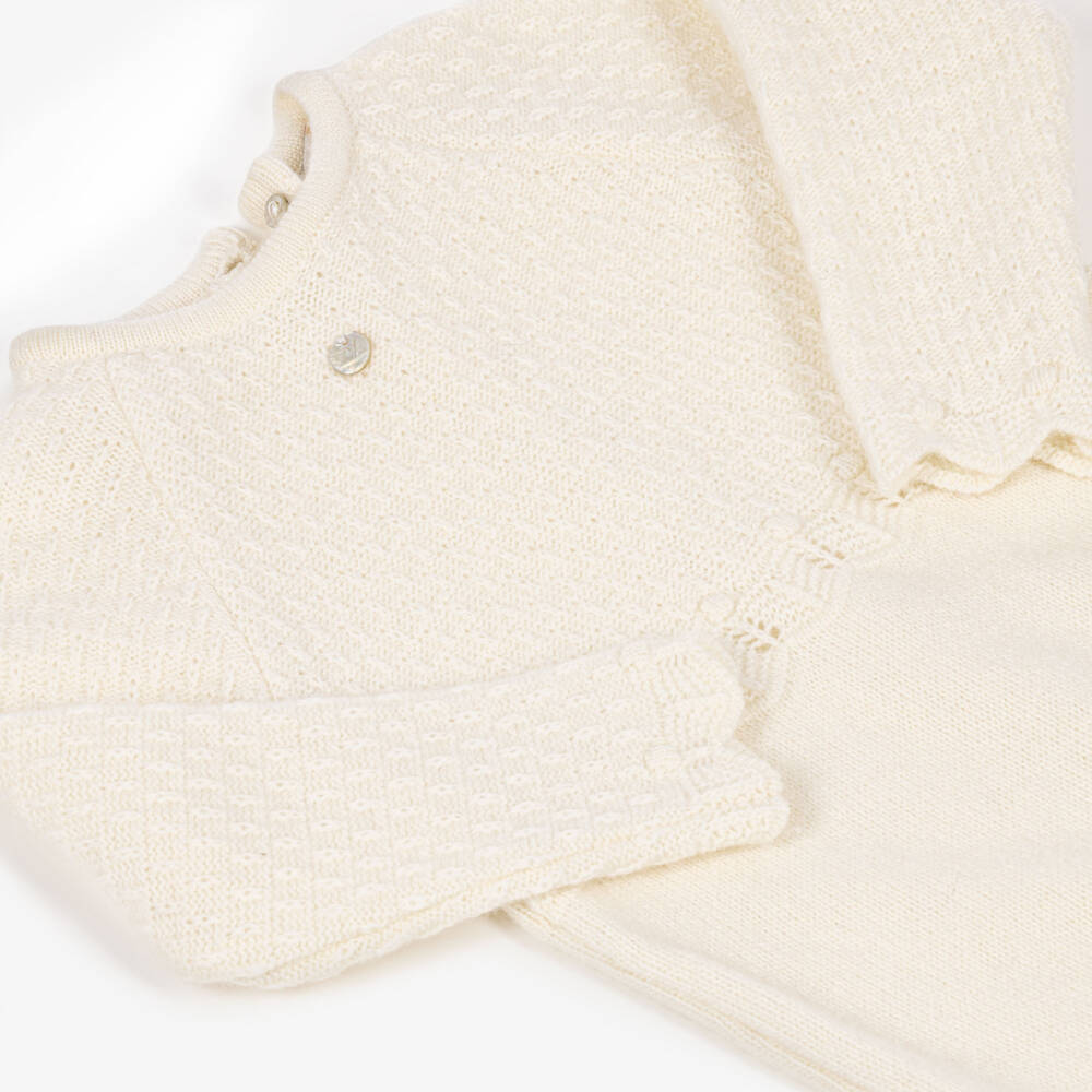 Dr. Kid-Ivory Knitted Babygrow with Wool & Cashmere | Childrensalon