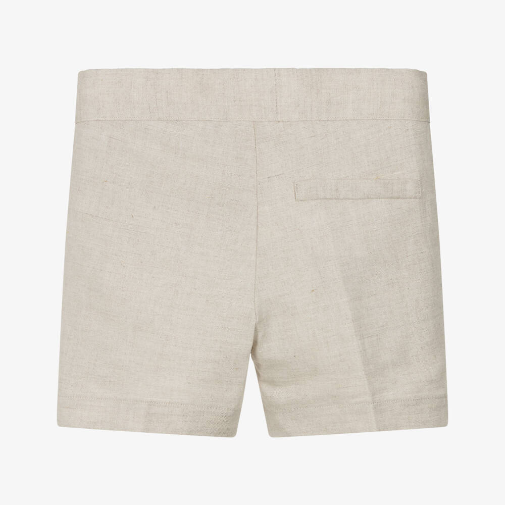 Dr. Kid-Junior Boys Beige Linen & Cotton Buttoned Shorts | Childrensalon