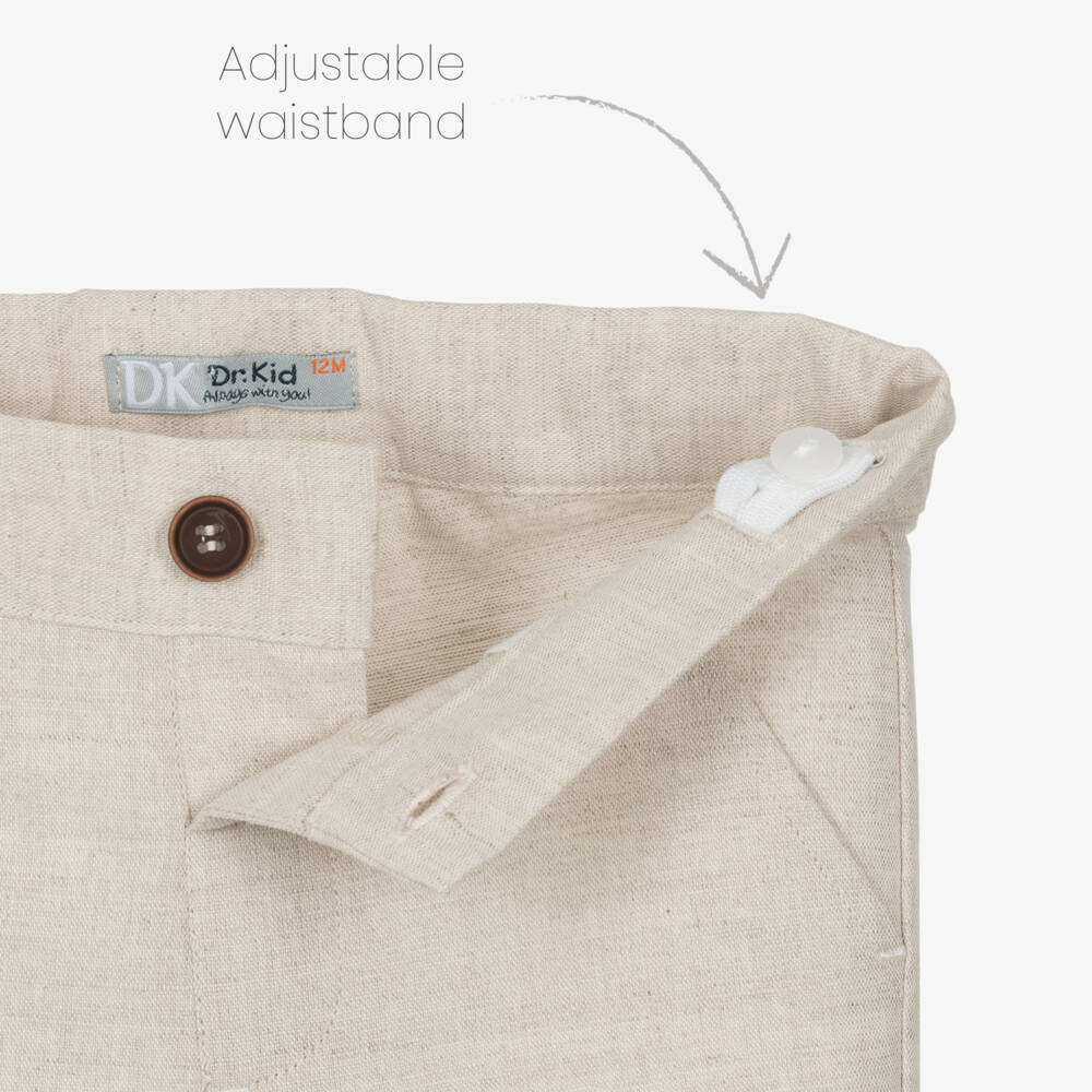 Dr. Kid-Junior Boys Beige Linen & Cotton Buttoned Shorts | Childrensalon