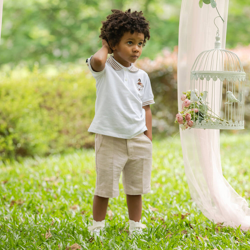 Dr. Kid-شورت كتان وقطن لون بيج للأولاد | Childrensalon