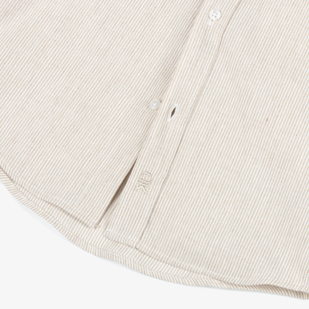 Dr. Kid-Junior Boys Cotton & Linen Beige Striped Shirt | Childrensalon