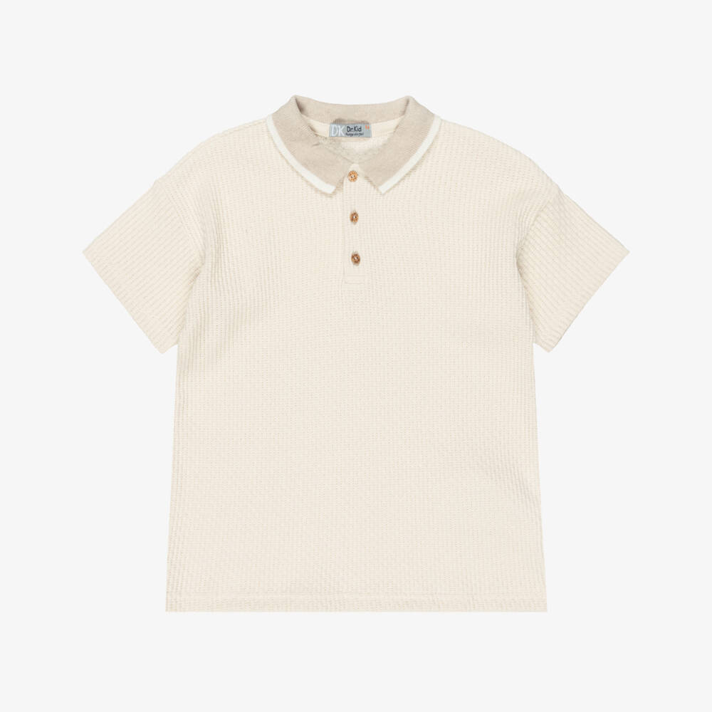 Dr. Kid-Junior Boys Ivory Cotton Textured Knit Polo Shirt | Childrensalon