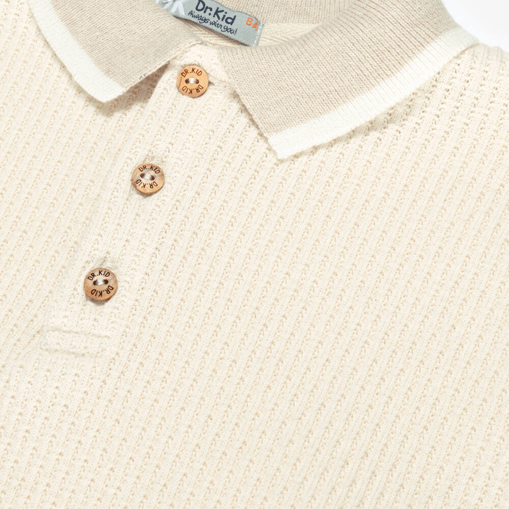 Dr. Kid-Junior Boys Ivory Cotton Textured Knit Polo Shirt | Childrensalon