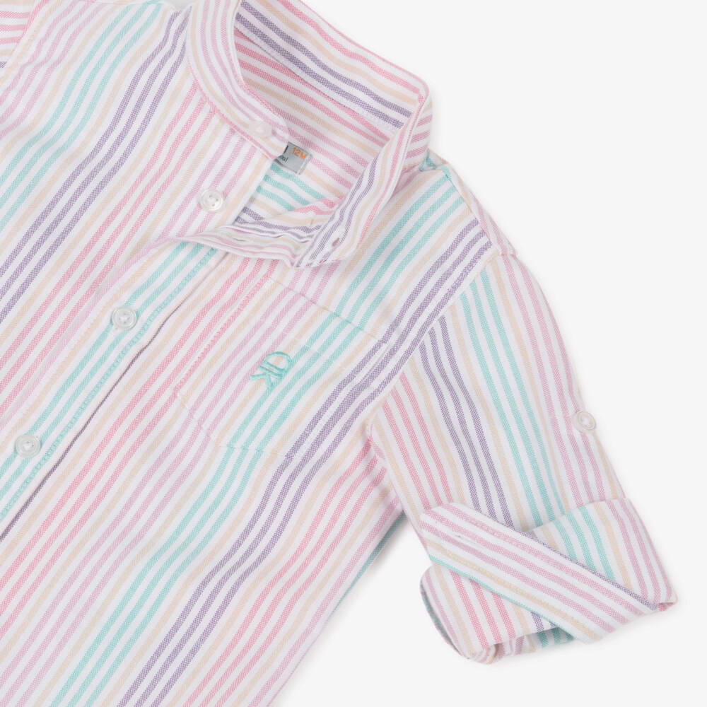 Dr. Kid-Junior Boys Pastel Striped Cotton Collarless Shirt | Childrensalon
