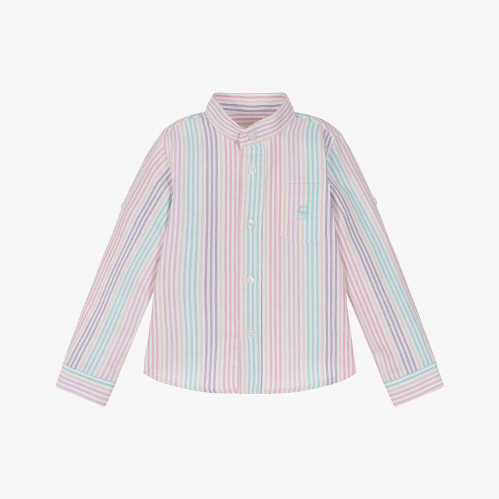 Dr. Kid-Junior Boys Pastel Striped Cotton Collarless Shirt | Childrensalon