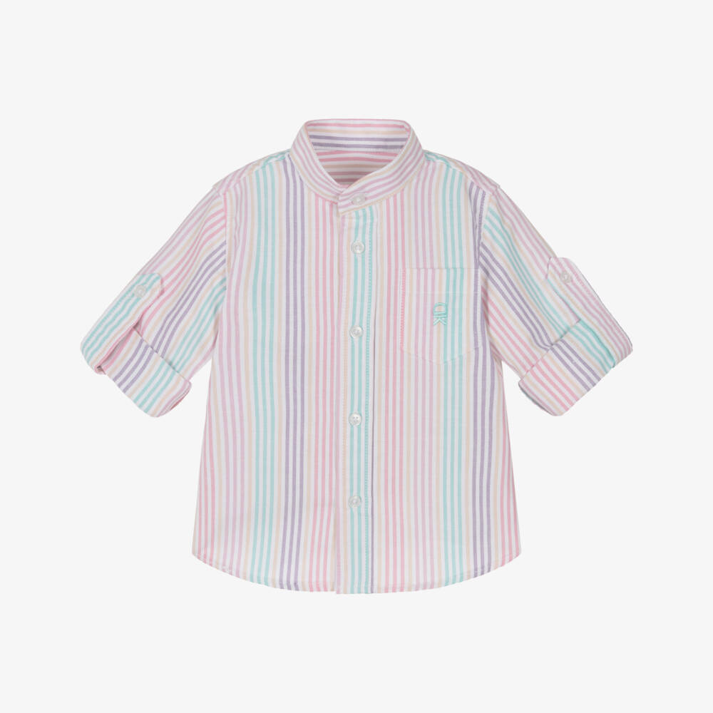 Dr. Kid-Junior Boys Pastel Striped Cotton Collarless Shirt | Childrensalon