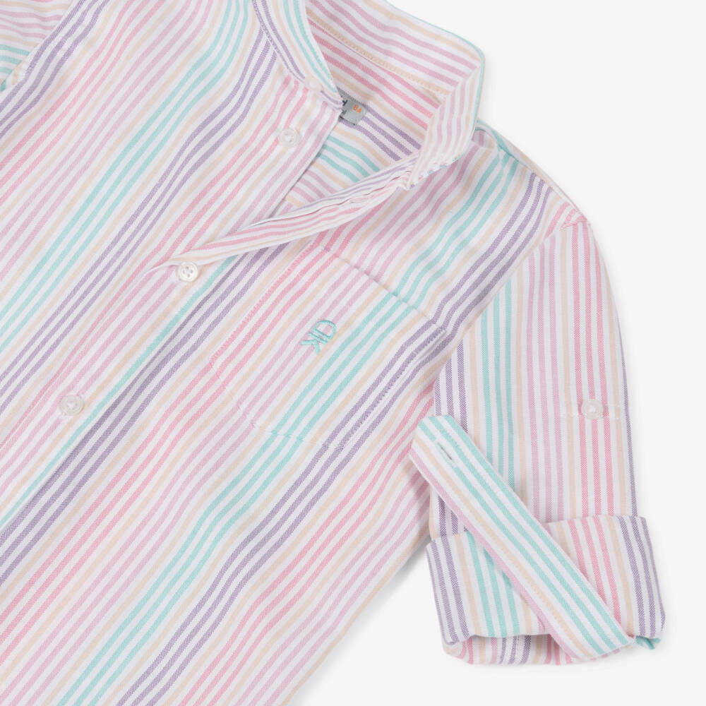 Dr. Kid-Junior Boys Pastel Striped Cotton Collarless Shirt | Childrensalon