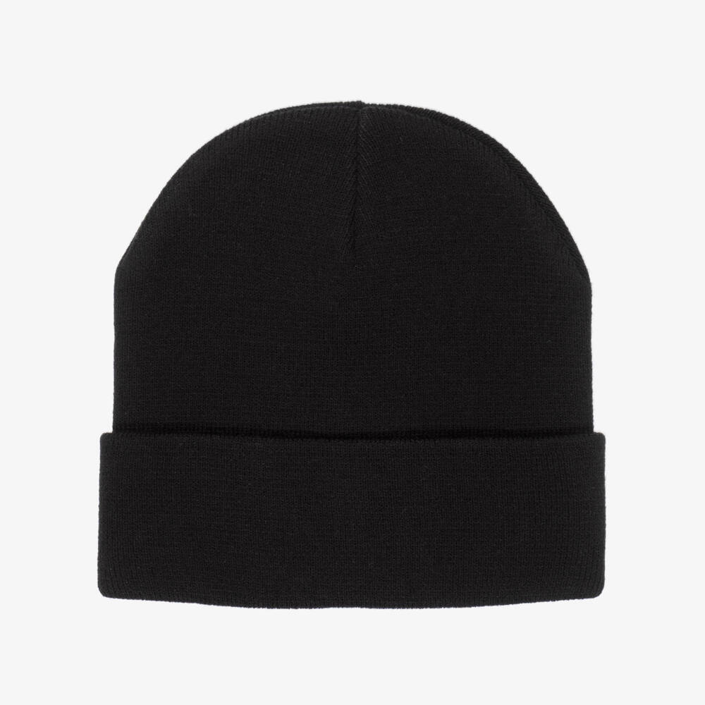 EA7 Emporio Armani-Black Knitted Beanie with Logo | Childrensalon