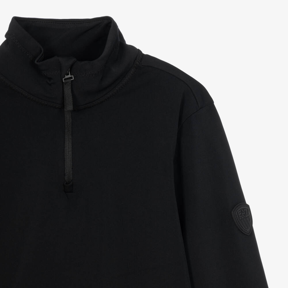 EA7 Emporio Armani-Black Powerstretch Base Layer Top with Half-Zip | Childrensalon