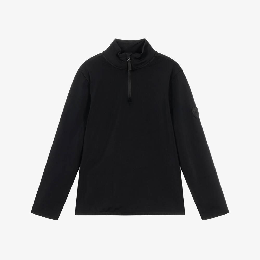 EA7 Emporio Armani-Black Powerstretch Base Layer Top with Half-Zip | Childrensalon