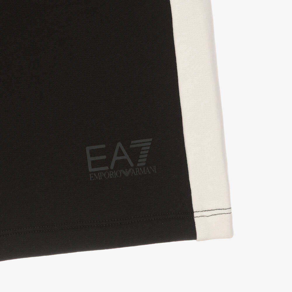 EA7 Emporio Armani-Boy Black & Ivory Cotton Jersey Shorts | Childrensalon