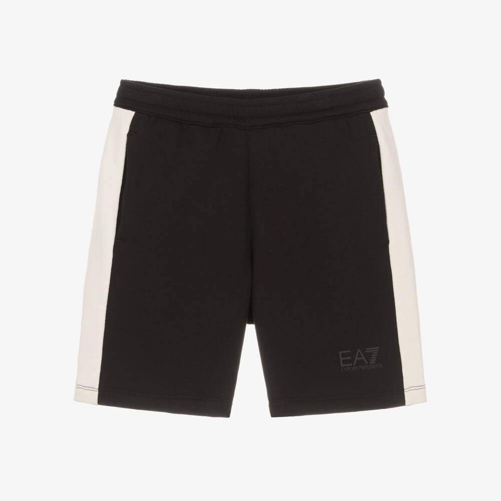 EA7 Emporio Armani-Boy Black & Ivory Cotton Jersey Shorts | Childrensalon