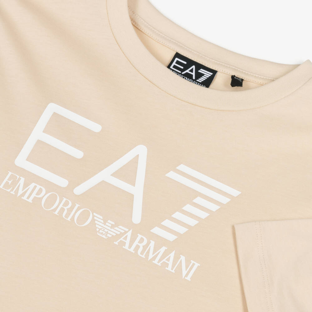 EA7 Emporio Armani-طقم شورت قطن بشعار الماركة لون بيج وأسود للأولاد | Childrensalon
