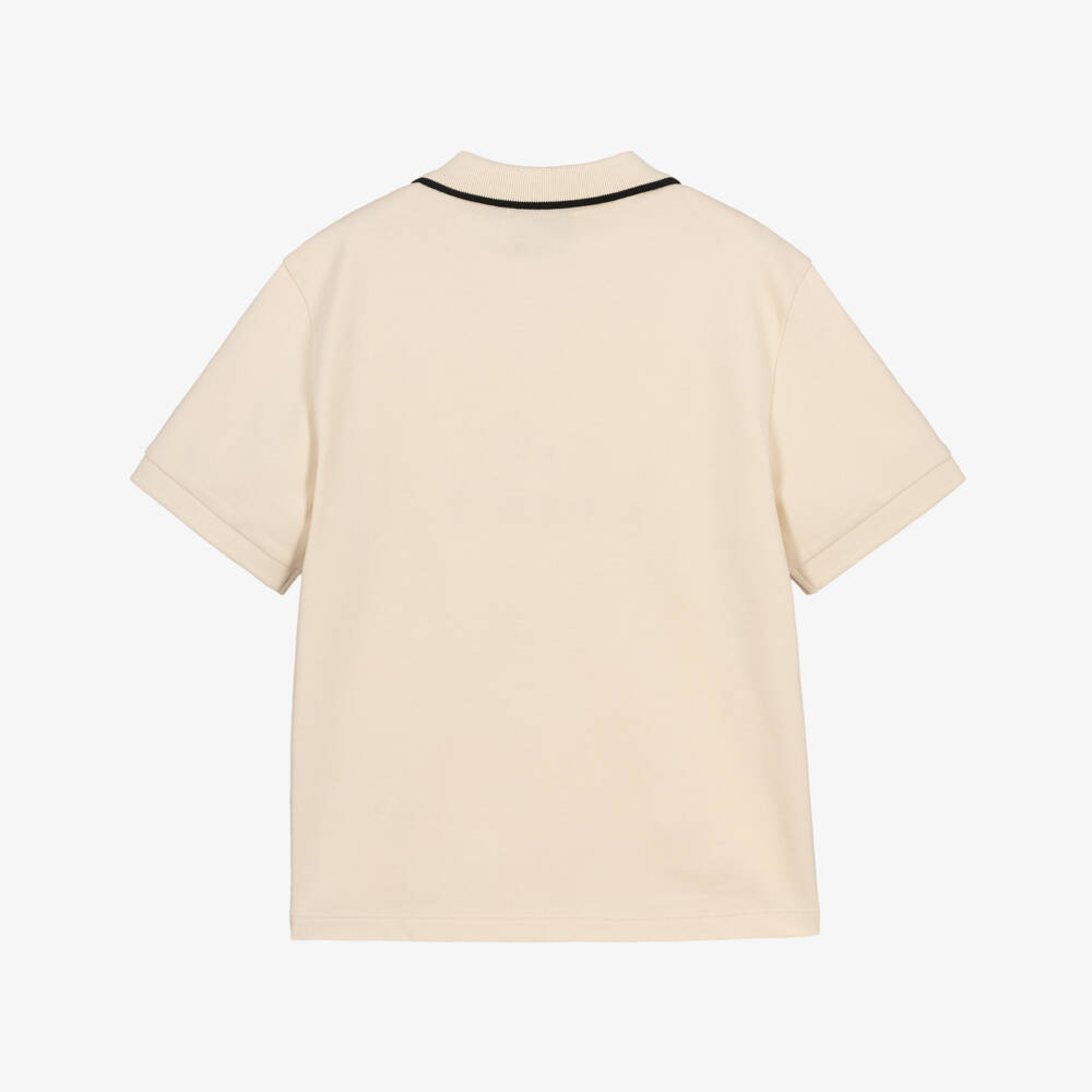 EA7 Emporio Armani-Boys Beige Cotton Piqué Polo Shirt with Logo Print | Childrensalon