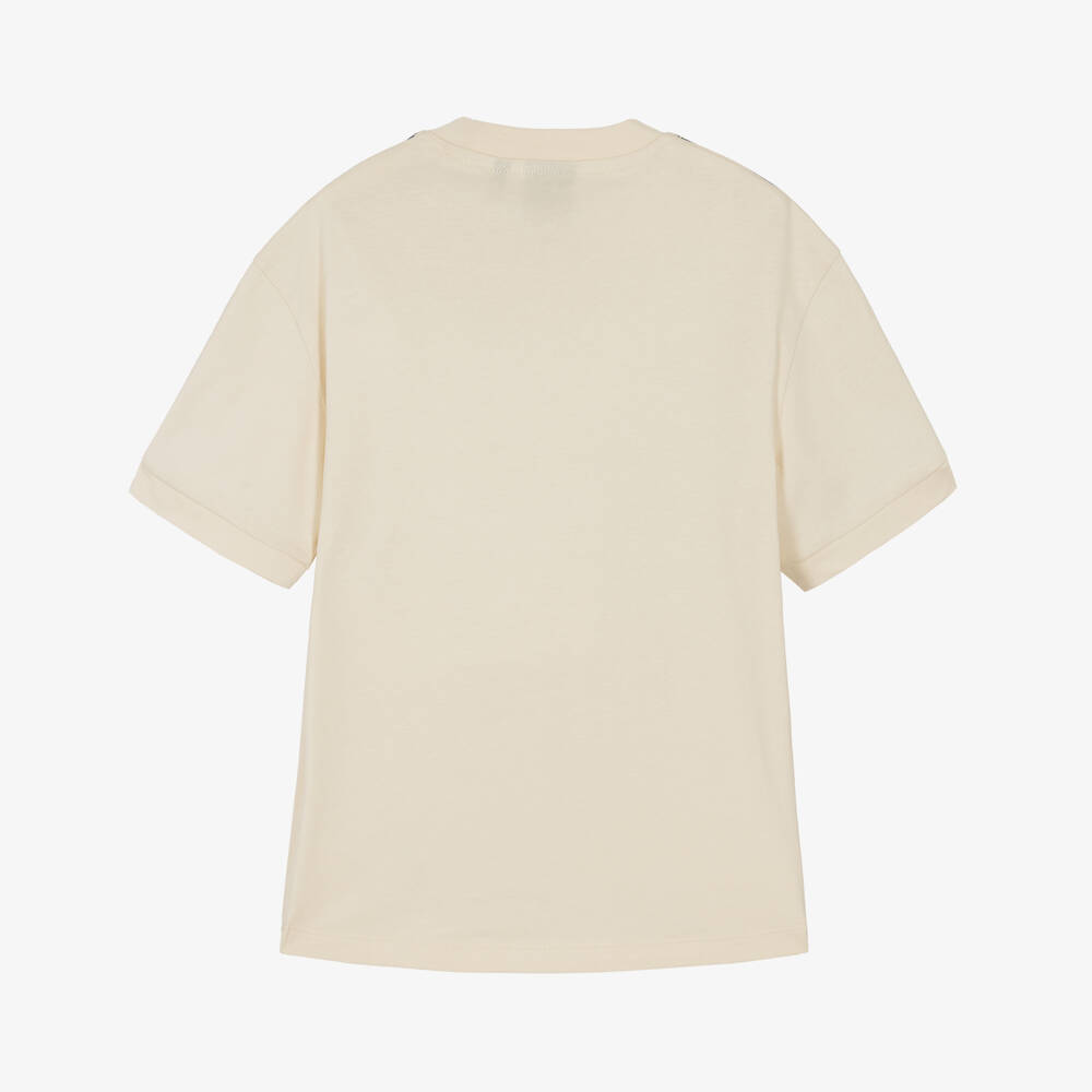 EA7 Emporio Armani-Boys Beige Logo Tape Cotton T-Shirt | Childrensalon