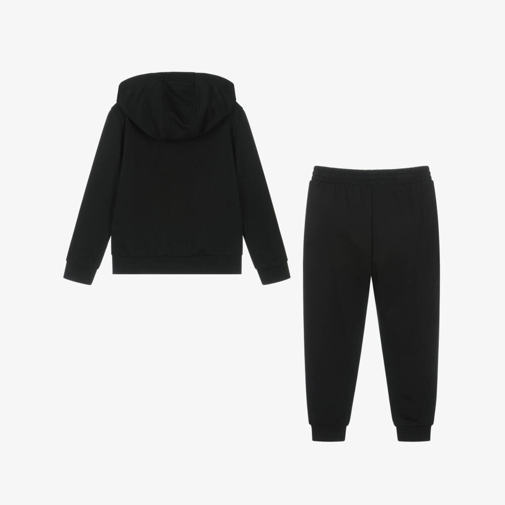 EA7 Emporio Armani-بدلة رياضية بغطاء رأس قطن لون أسود للأولاد | Childrensalon